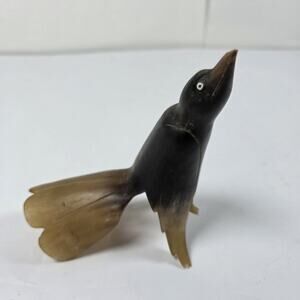 Vintage Folk Art Bird Made From Horn Carved Small handcrafted decor